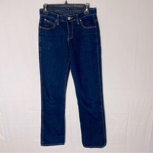 Wrangler Q Baby Dark Wash Mid Rise Elastic Waistband Straight Leg Jeans 4